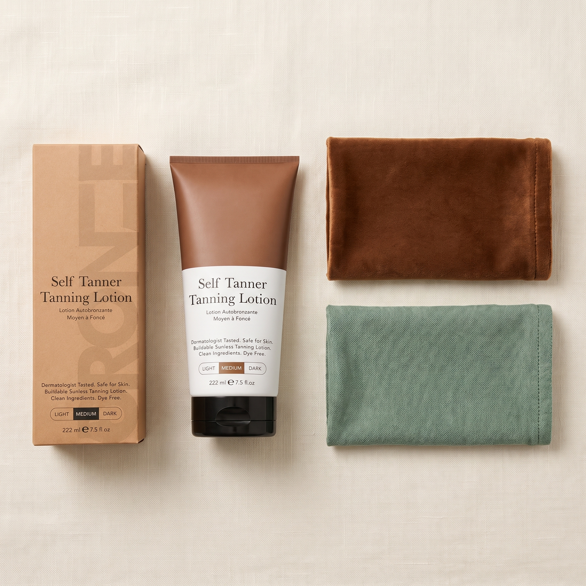 The complete kit laid out on ivory linen