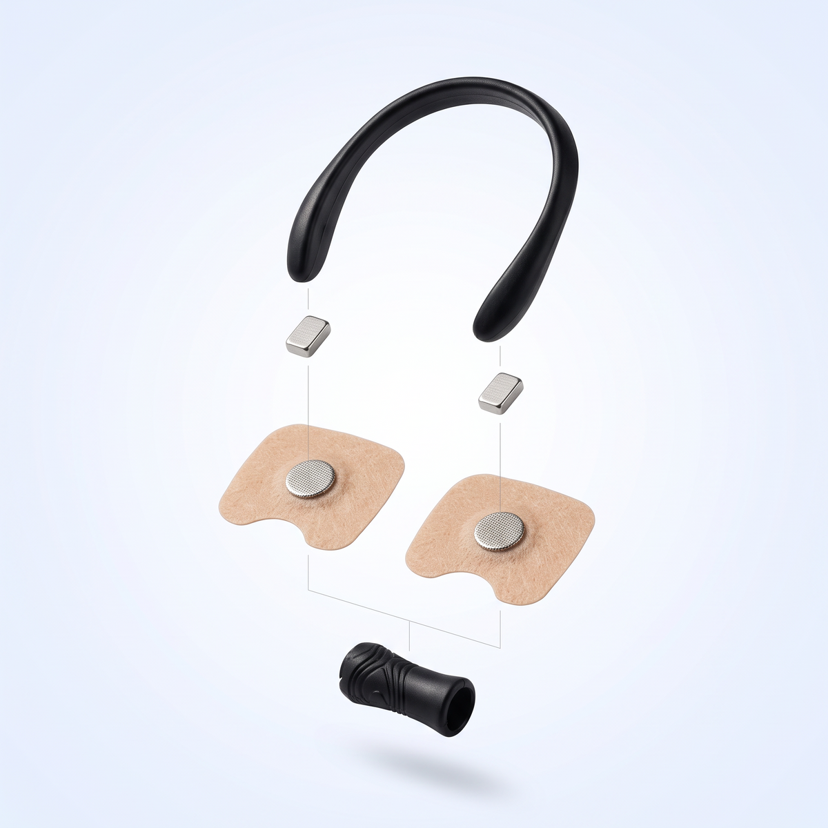 Exploded view: band, magnetic tips, anchor tabs, applicator