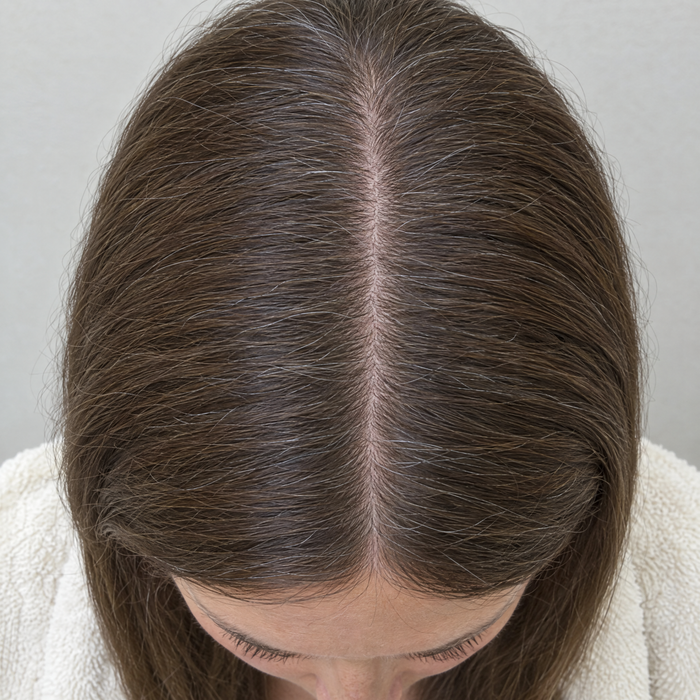 Top-down reference photo of a center part in even daylight